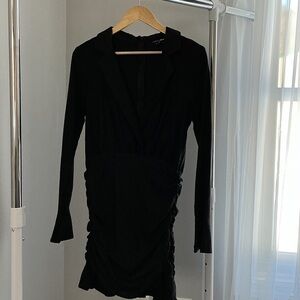Fashion Nova Black Ruched Long Sleeve Dress